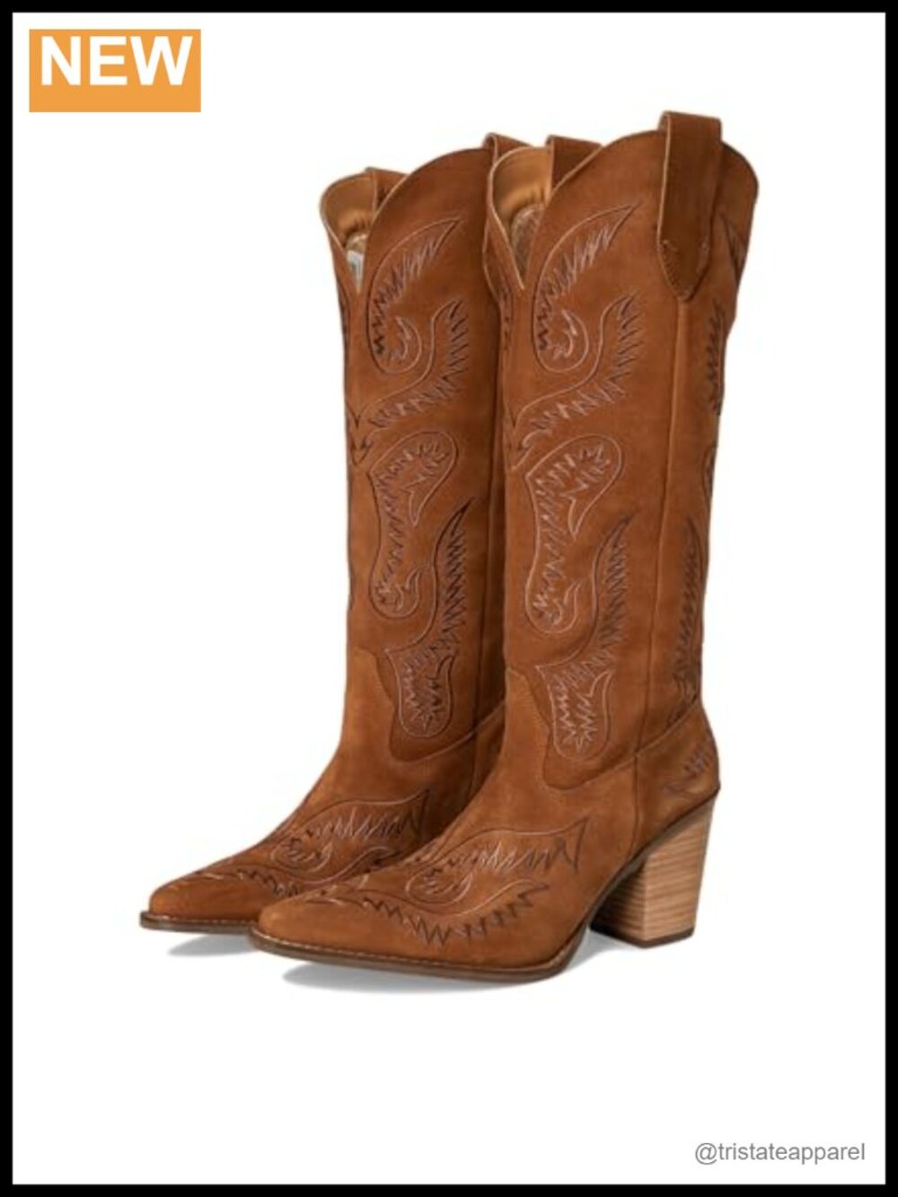 Suede Western Snip Toe Knee High Equestrian Boots with Block Heel Pull-On
